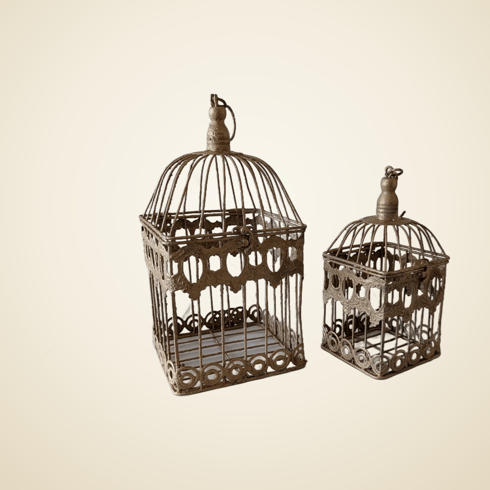 Set of Vintage gold bird cage